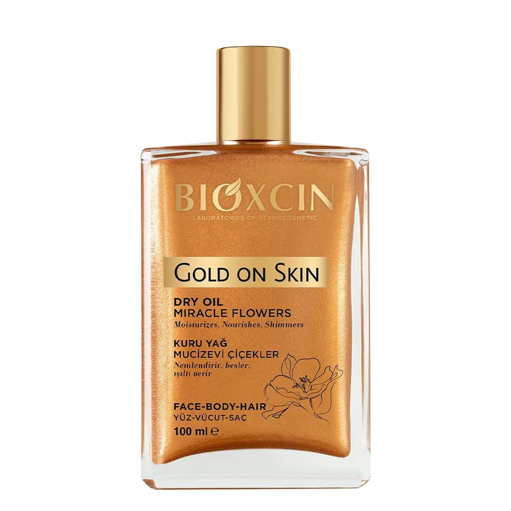 روغن خشک شاین‌دار بیوکسین مدل GOLD ON SKIN مناسب مو، صورت و بدن حجم 100 میلی‌لیتر