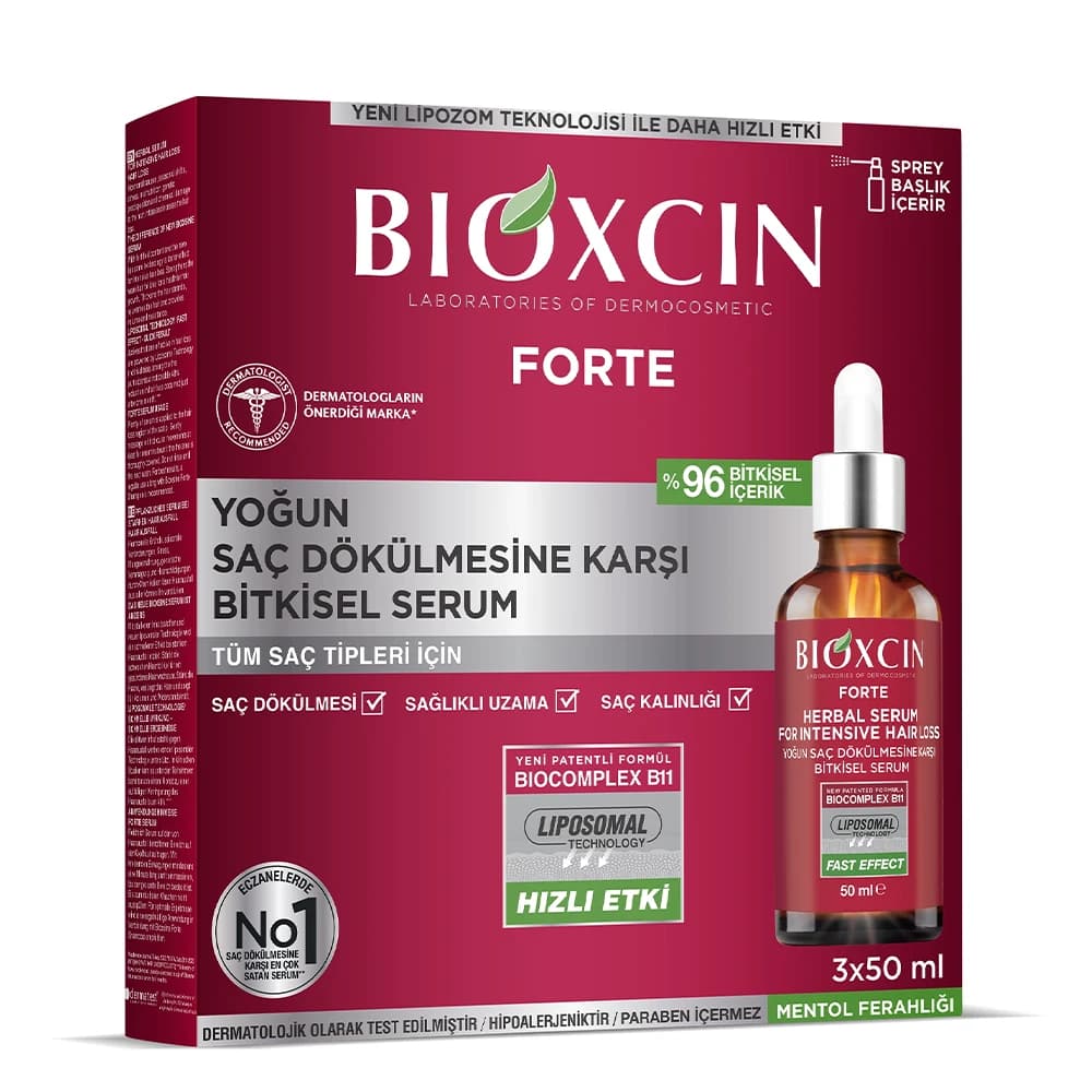 پک 3 عددی سرم گیاهی ضدریزش شدید مو بیوکسین مدل FORTE مناسب انواع مو حجم 3×50 میلی‌لیتر