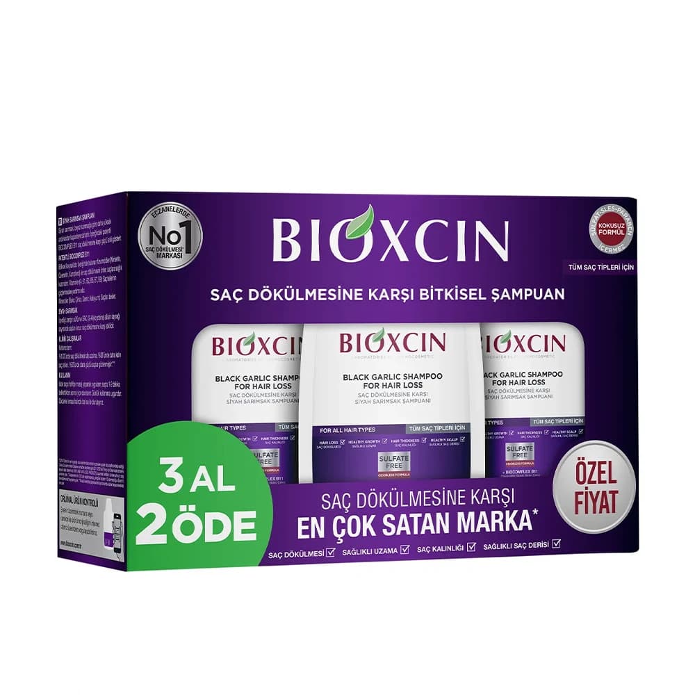 پک 3 عددی شامپو ضدریزش و حجم‌دهنده سیر سیاه بیوکسین مدل BLACK GARLIC مناسب موهای ضعیف و نازک حجم 3×300 میلی‌لیتر