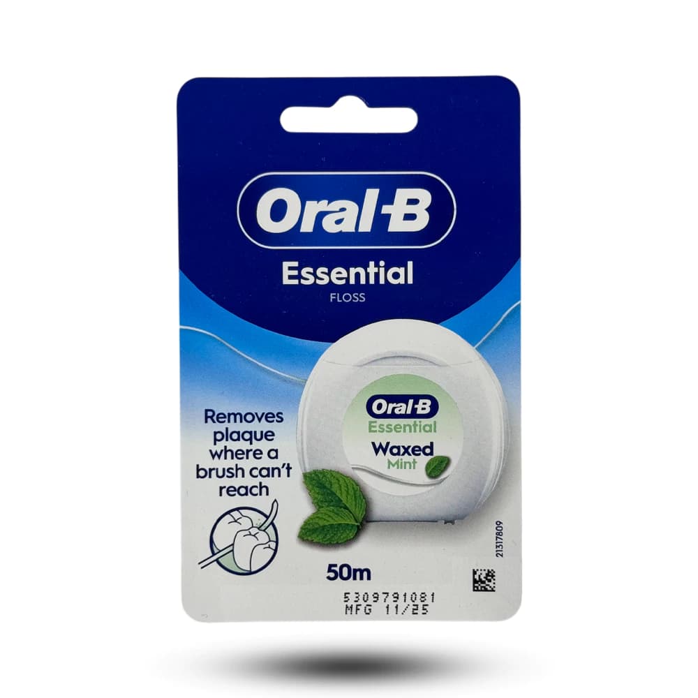 نخ دندان اورال بی مدل Essential Floss Waxed Mint موم‌دار با طعم نعناع 50 متر