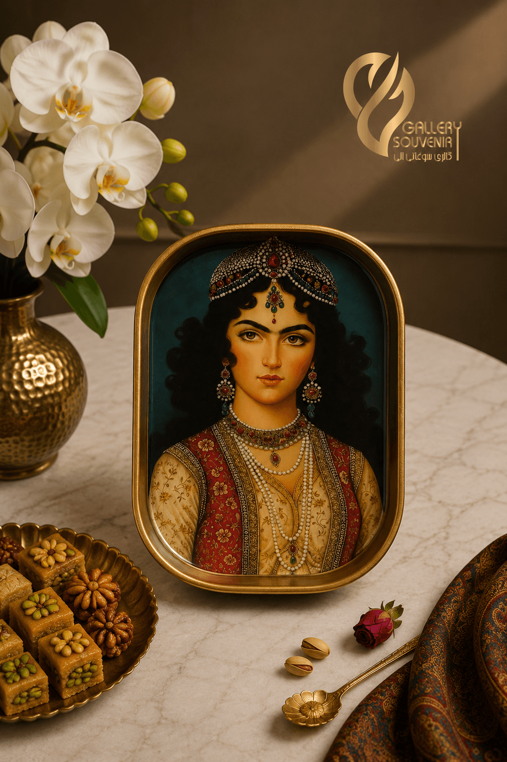 سینی چوبی بیضی خانوم قجری ۲۳*۱۷ سانت
