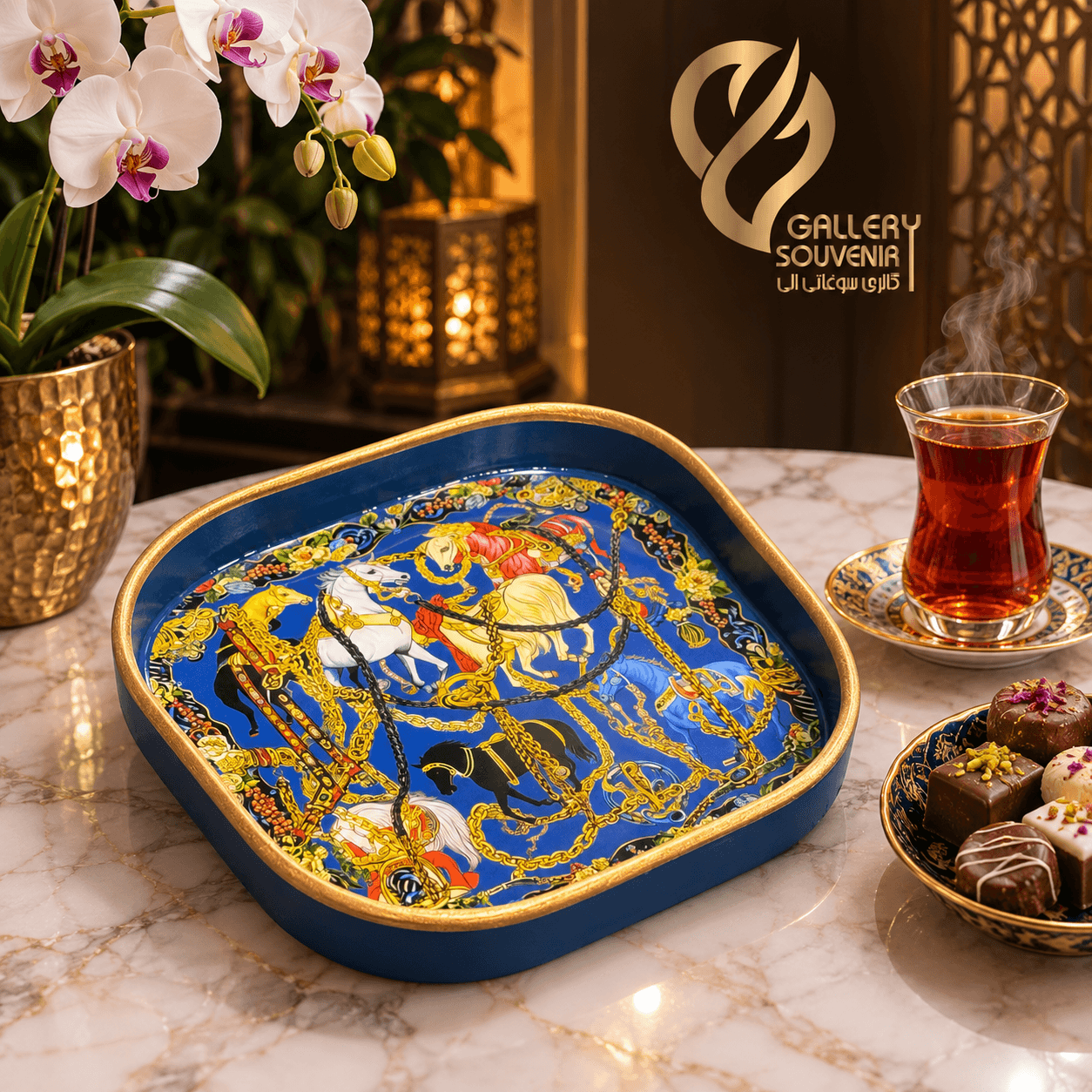 سینی یا دیوارکوب چوبی هرمس ۱۹*۱۹ سانت آبی