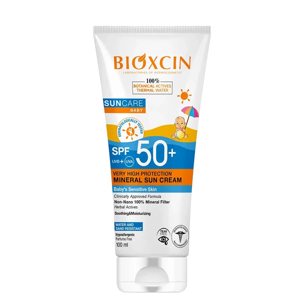 کرم ضدآفتاب مینرال بیوکسین +SPF50 مناسب پوست حساس نوزاد و کودک حجم 100 میلی‌لیتر — تصویر ۲