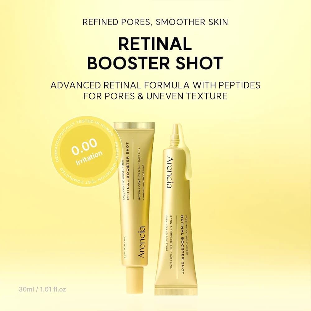 سرم جمع‌کننده منافذ و ضدچروک رتینال آرنسیا سری BOOSTER SHOT حاوی کافئین حجم 30 میلی‌لیتر — تصویر ۷