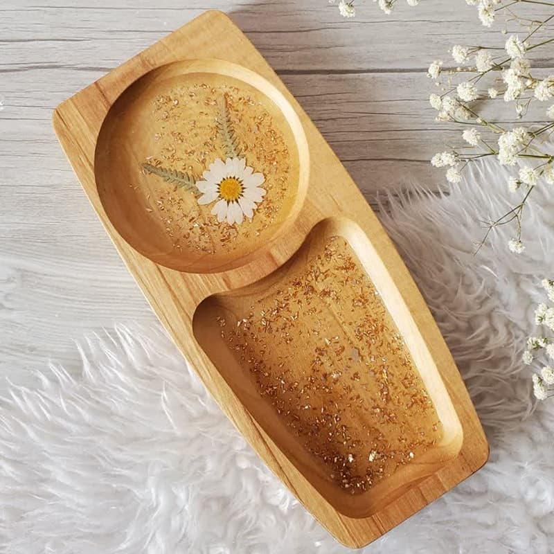 سینی تک نفره چوب و رزین طرح گل
