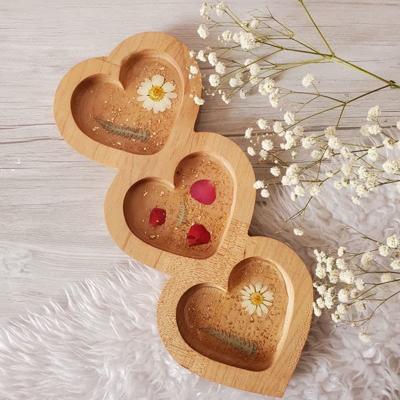 اردوخوری چوب و رزین قلبی سه خانه