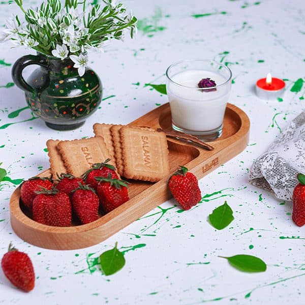 سینی پذیرایی چوبی بیضی با جای لیوان