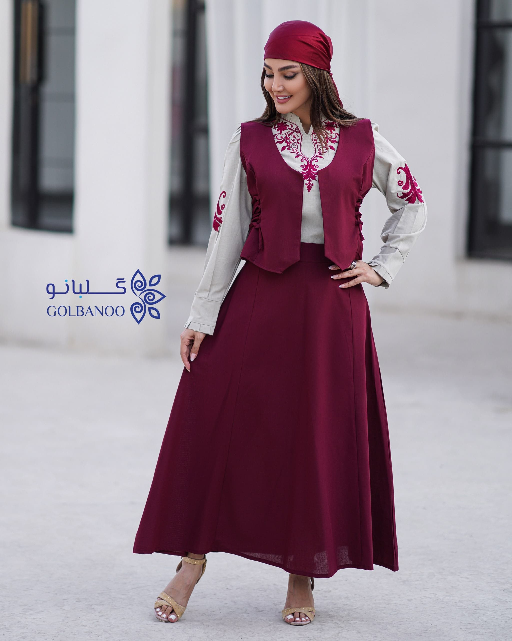 ست سه تیکه گلارا زرشکی کرم خاکی — تصویر ۲