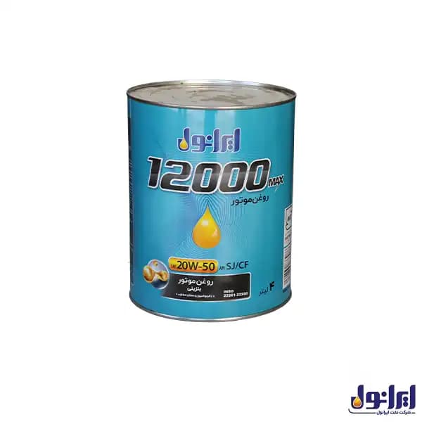 روغن موتور ایرانول 12000MAX حجم ۴ لیتر گرید 20W-50 SJ/CF