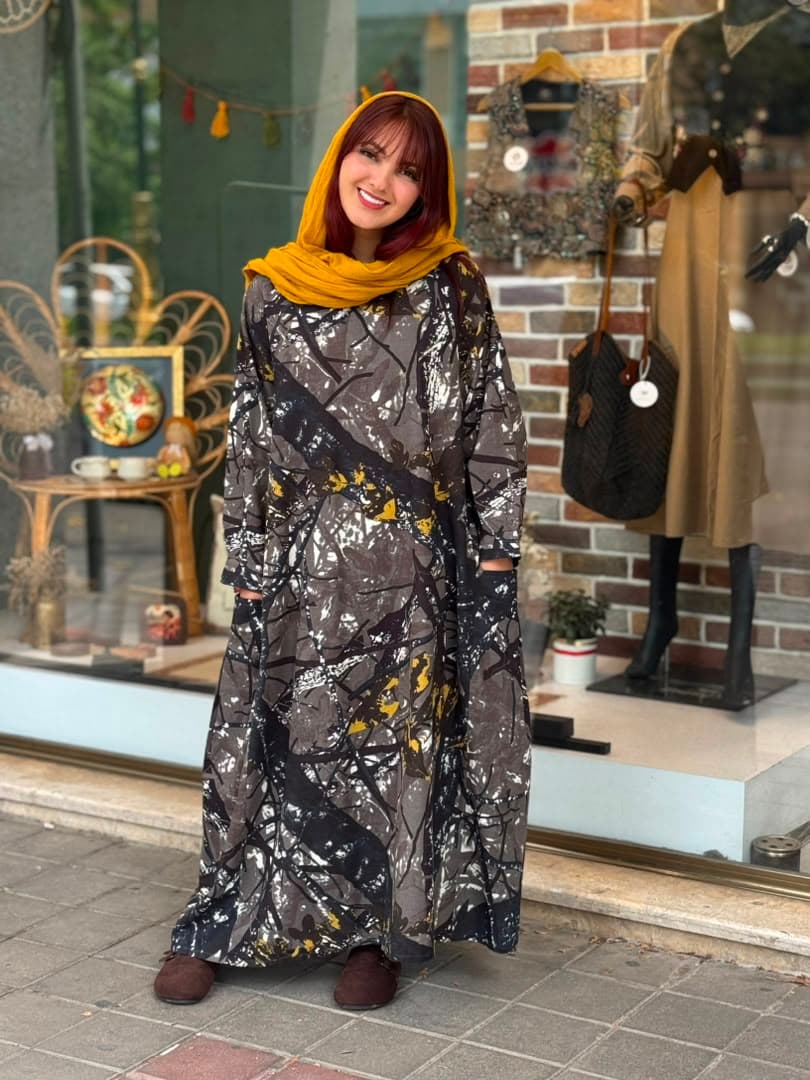 پیراهن آیگل طرحدار طوسی مشکی خردلی