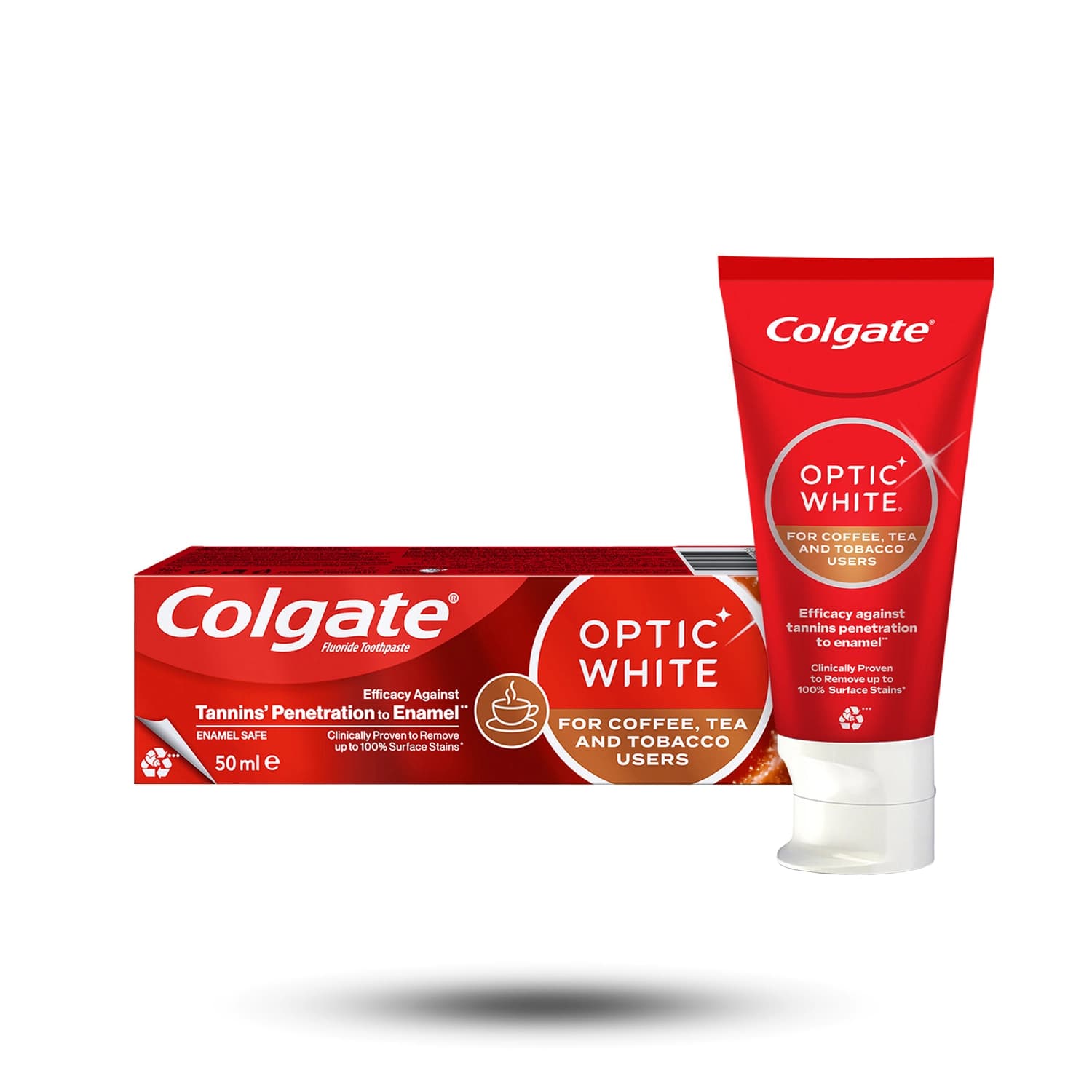 خمیردندان سفیدکننده کلگیت مدل Optic White مخصوص مصرف کنندگان قهوه و سیگار حجم 50 میل (2 عددی)