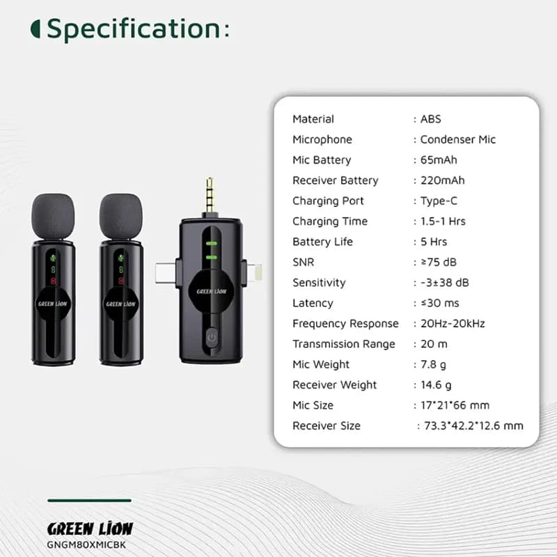 میکروفون یقه ای گرین لاین مدل GM-80X دو کاربره وایرلس — تصویر ۶