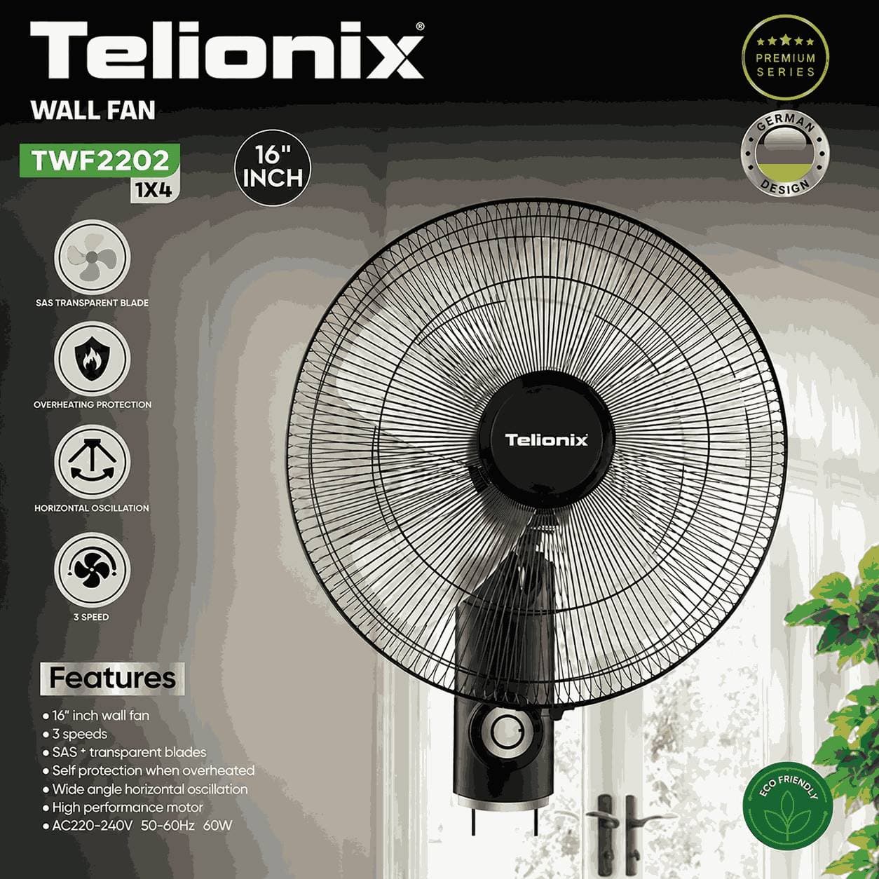 پنکه دیواری تلیونیکس مدل TWF2202