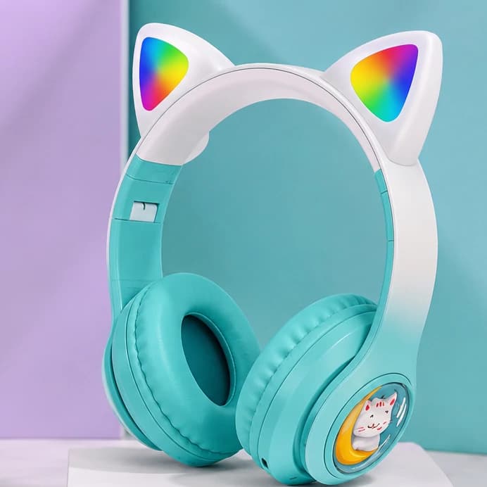 هدفون بلوتوثی کاکوسیگا طرح گربه مدل KSC-1118 مجهز به نورپردازی رنگارنگ RGB — تصویر ۲