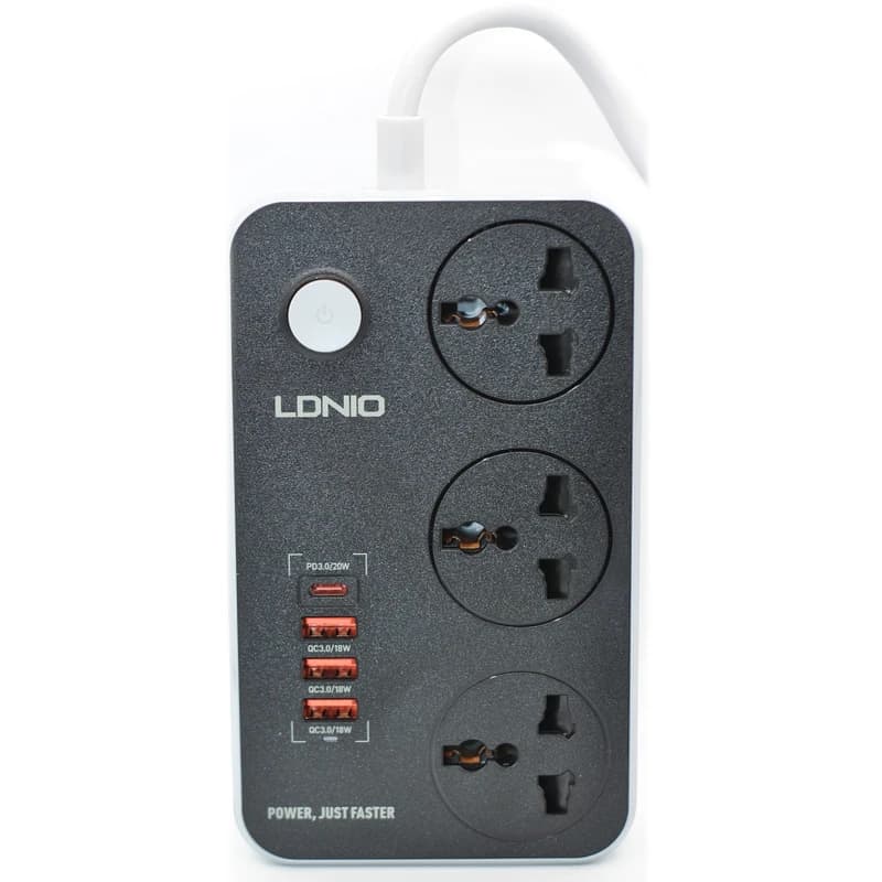 چندراهی برق الدینیو مدل SC3412 با 3 پریز و 4 پورت USB توان 38 وات — تصویر ۲