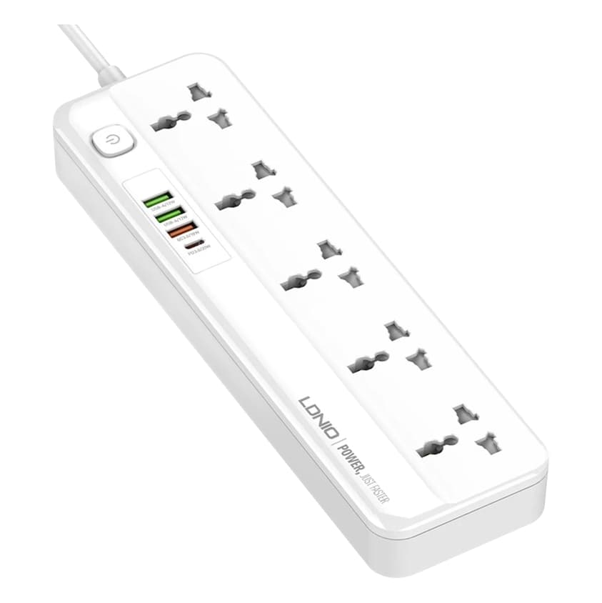 چندراهی برق الدینیو مدل SC5415 با 5 پریز و 4 پورت USB، PD 20 وات
