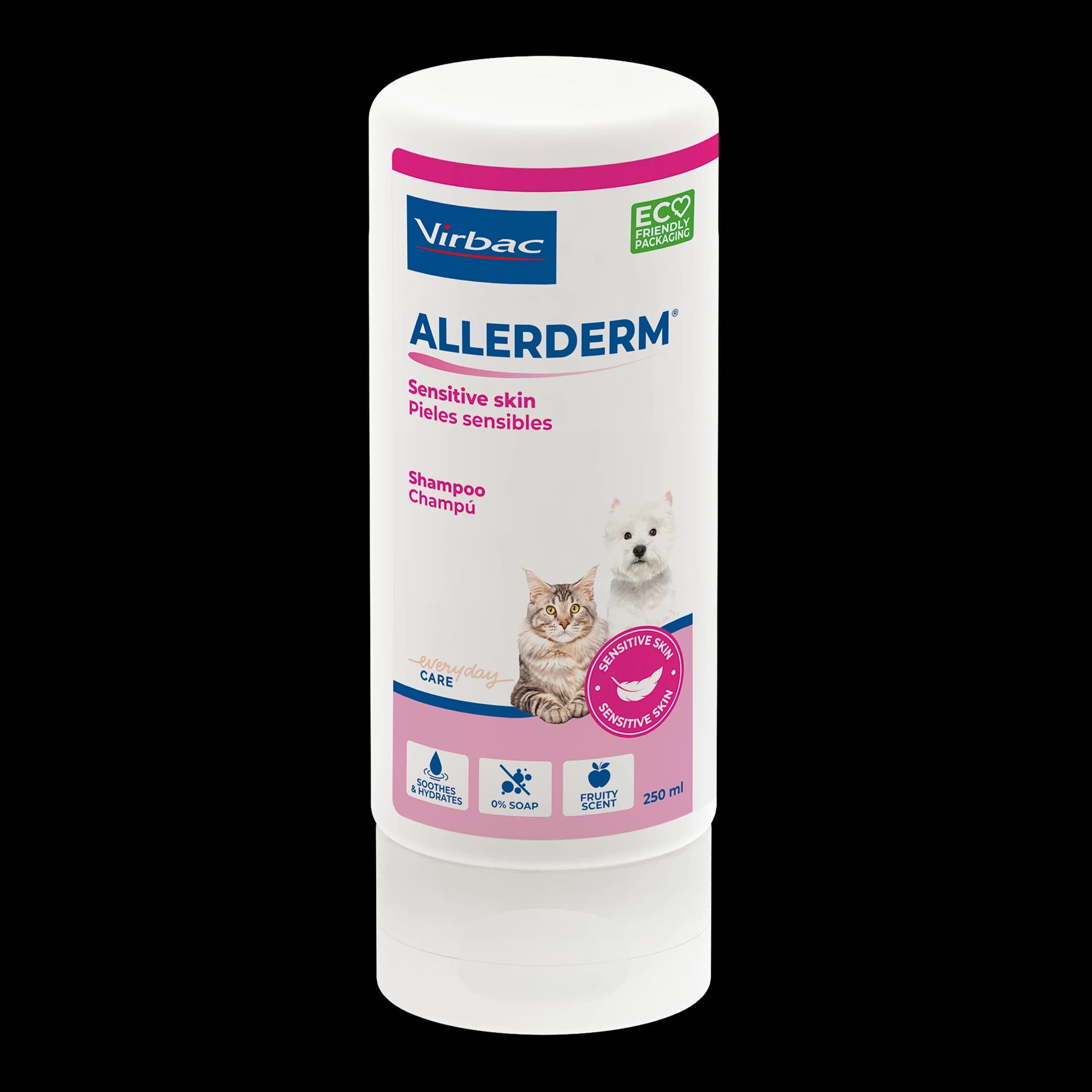 شامپو ملایم جودوسر پوست حساس سگ و گربه Allerderm Sensitive Skin برند Virbac | حجم ۲۵۰ میلی‌لیتر | رایحه سیب — تصویر ۲