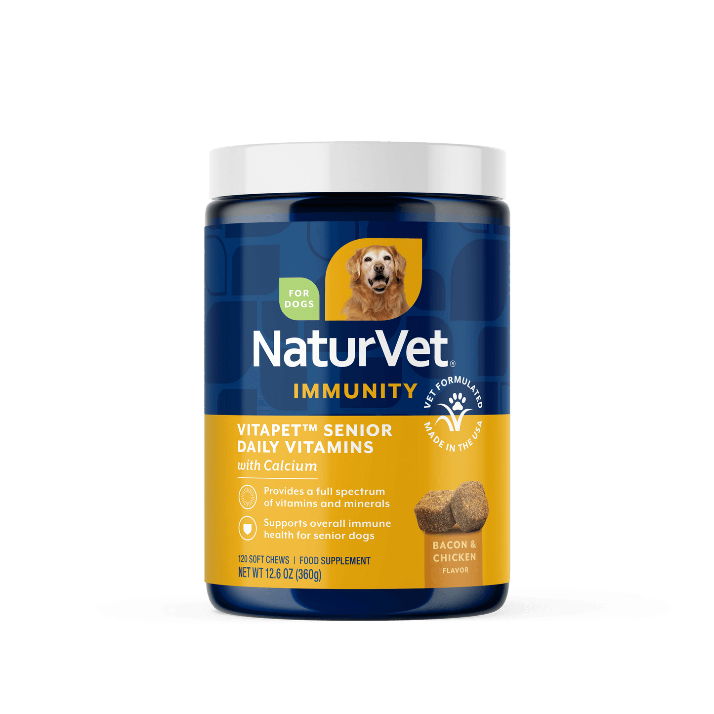 مولتی‌ ویتامین سگ مسن NaturVet آمریکایی (100% طبیعی) | تقویت سیستم ایمنی + کلسیم | 120 عدد | NaturVet® VitaPet Senior — تصویر ۲