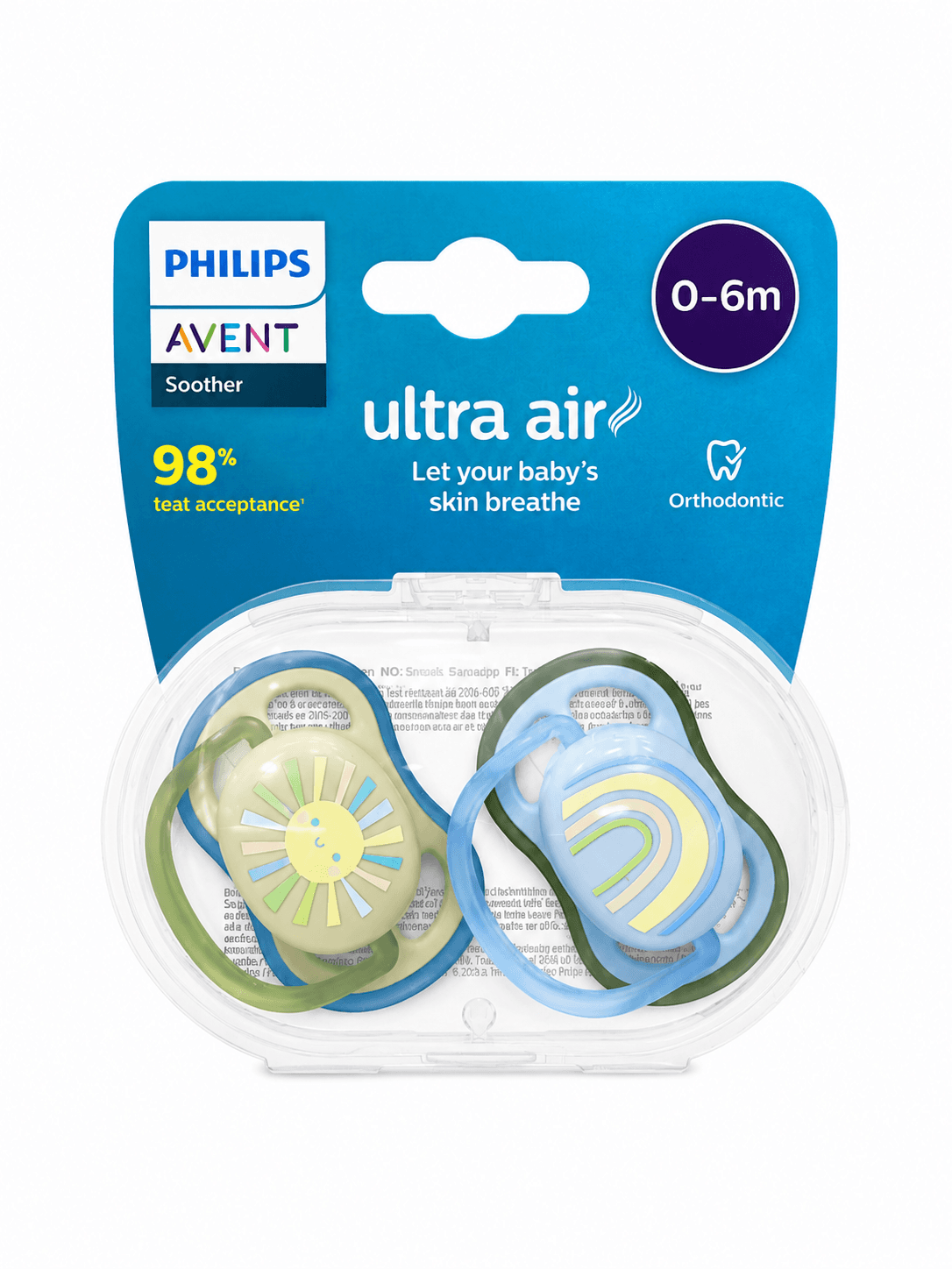 پستانک فیلیپس اونت Ultra Air طرح خورشید و رنگین‌کمان ۰ تا ۶ ماه ۲ عددی philips avent