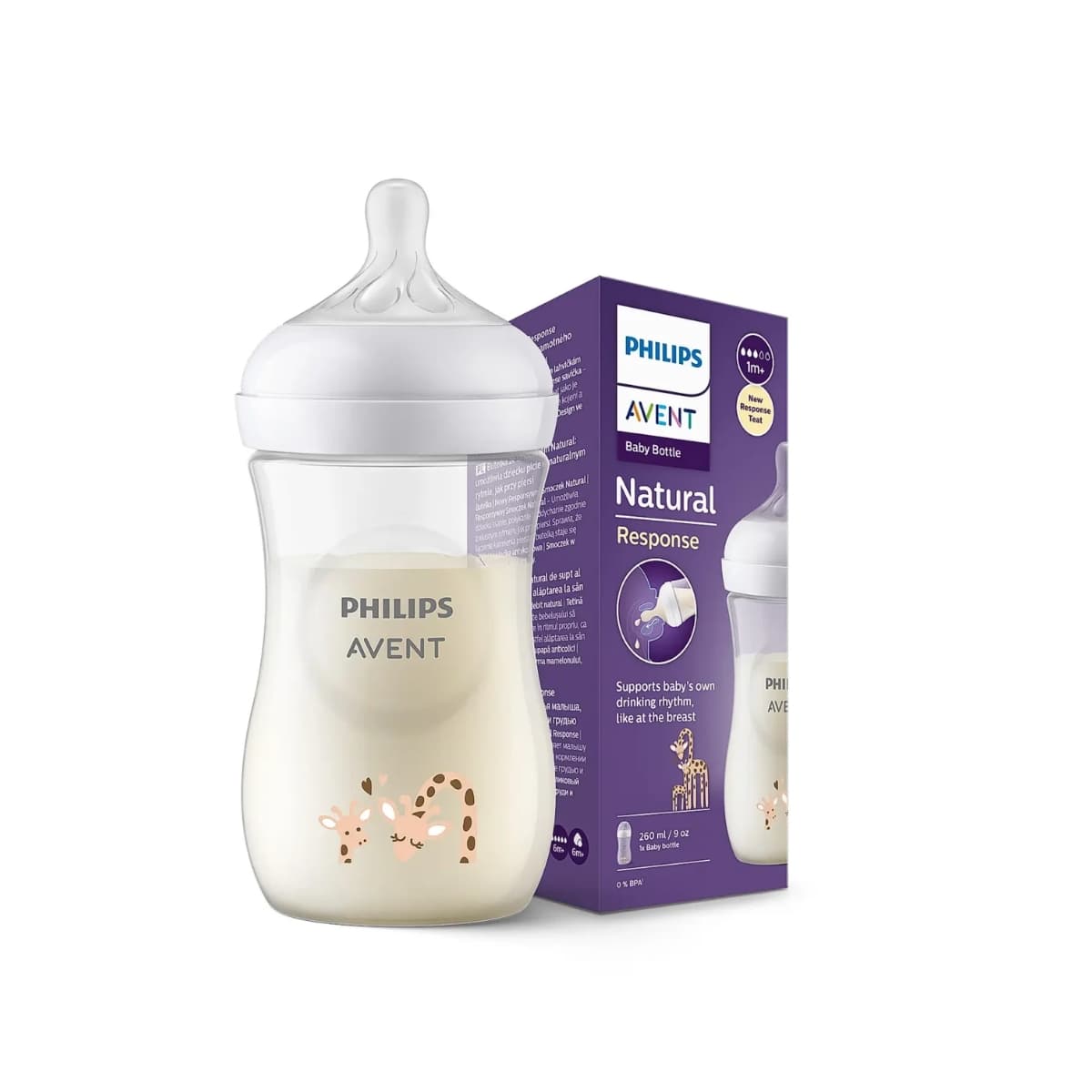 شیشه شیر نچرال ۲۶۰ میل فیلیپس اونت PHILIPS AVENT سری Response – طرح زرافه