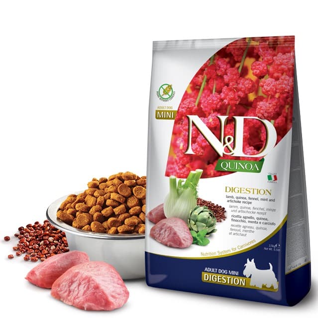 غذای خشک سگ فارمینا N&D Quinoa DIGESTION با گوشت بره، کینوا |مشکلات معده حساس، استفراغ یا اسهال، جثه کوچک | 2/5 کیلو (کپی)