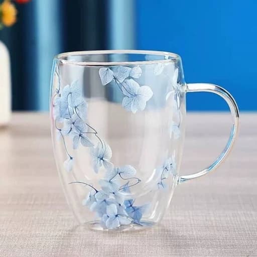 لیوان دوجداره پیرکس شیشه ای گل خشک وارداتی اورجینال بارکد 44672