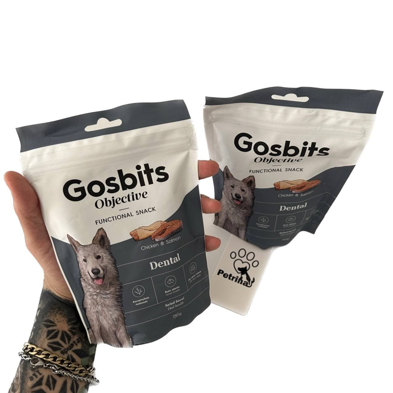 تشویقی سگ Gosbits Objective با مرغ، سالمون تازه و جلبک دریایی | 150 گرم | بهداشت دهان و دندان