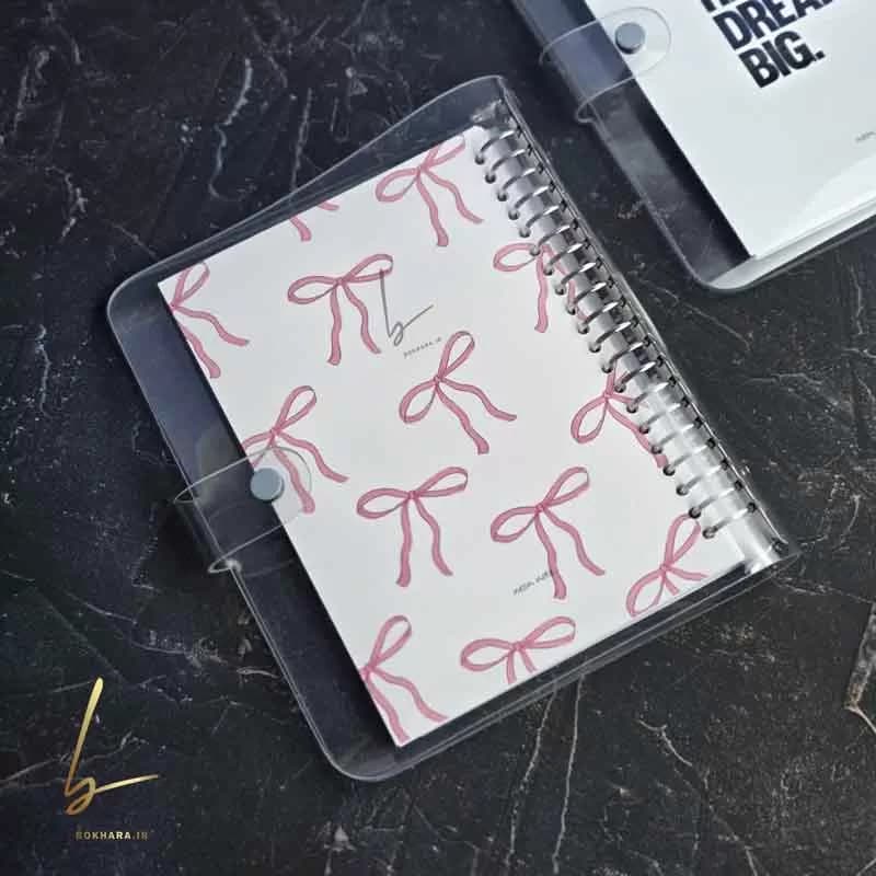 كلاسور شفاف سايز A5 طرح پاپیون صورتی