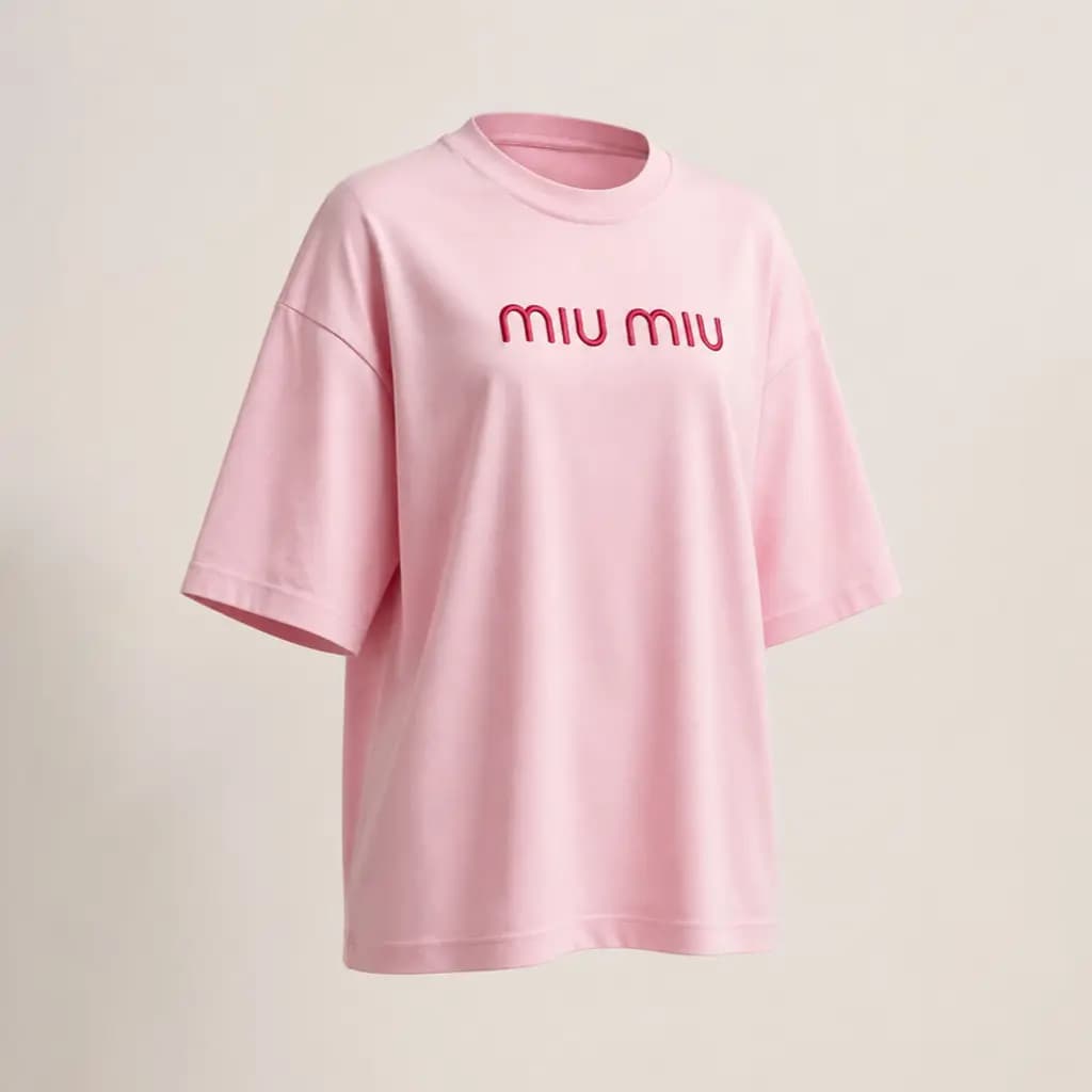 تیشرت باکسی زنانه با گلدوزی miu miu — تصویر ۳