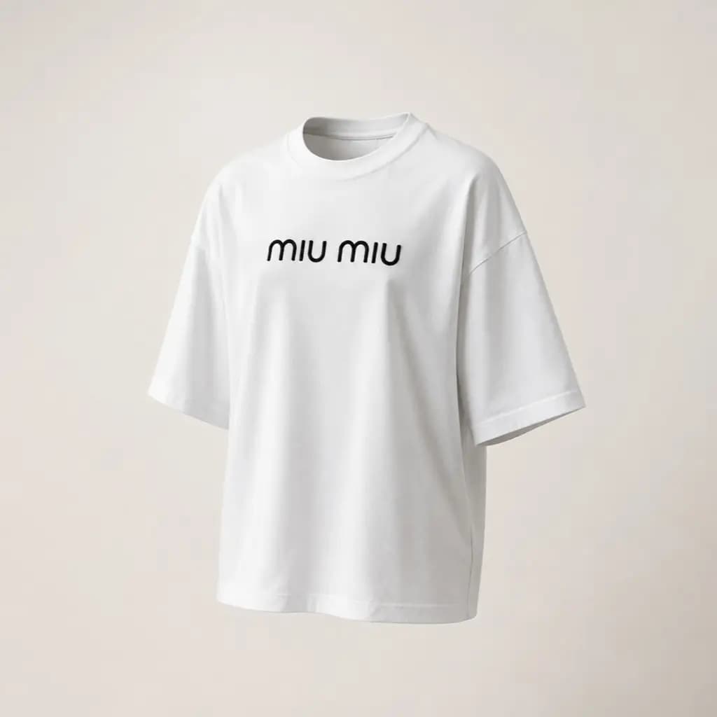 تیشرت باکسی زنانه با گلدوزی miu miu