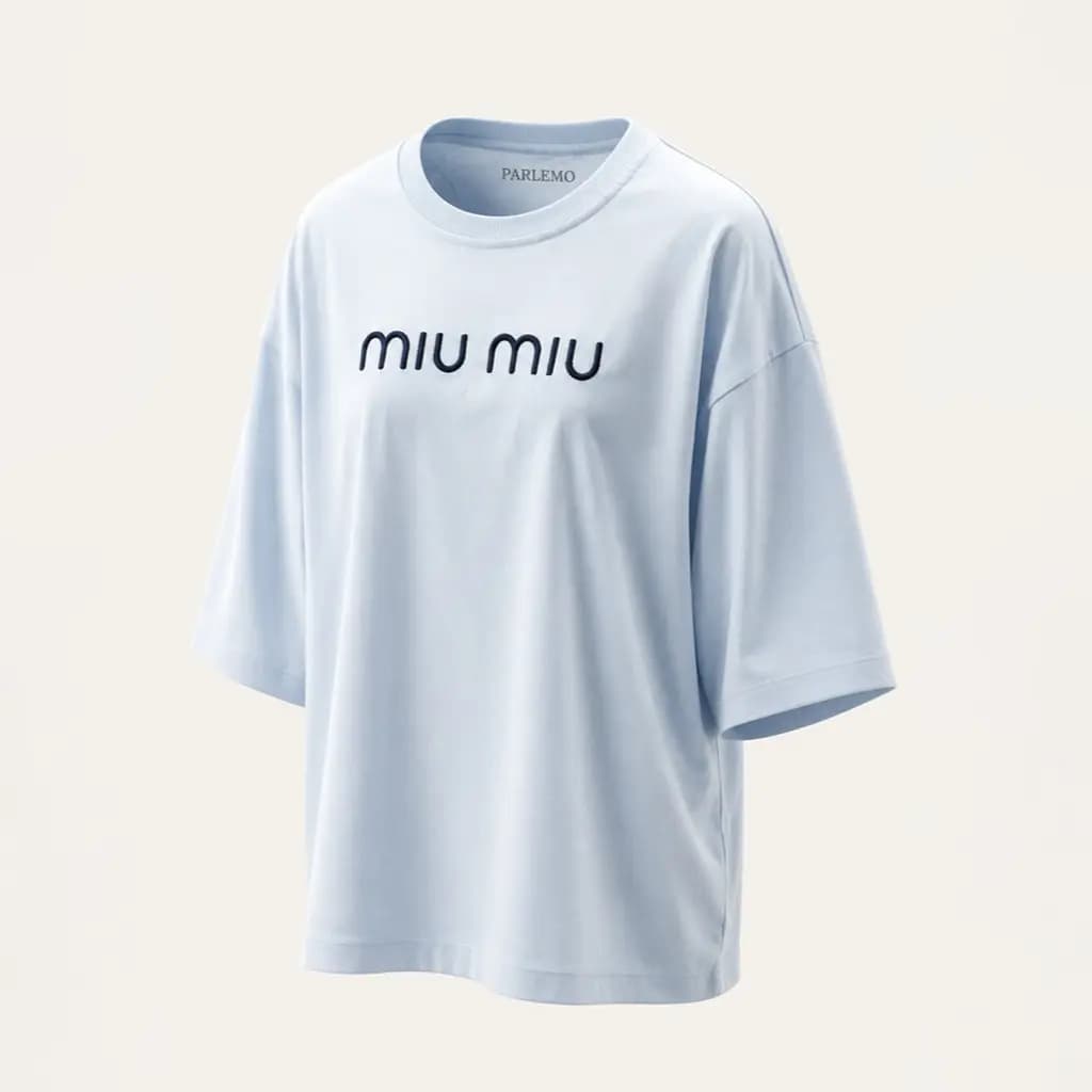 تیشرت باکسی زنانه با گلدوزی miu miu — تصویر ۶