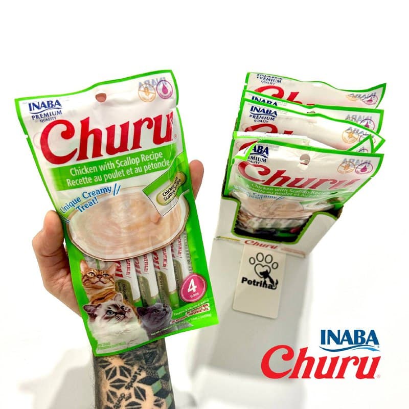 بستنی گربه Inaba Churu با مرغ و صدف دریایی | بدون غلات – کم کالری، بافت کرمی، لیسیدنی | غنی شده با تائورین و ویتامین E