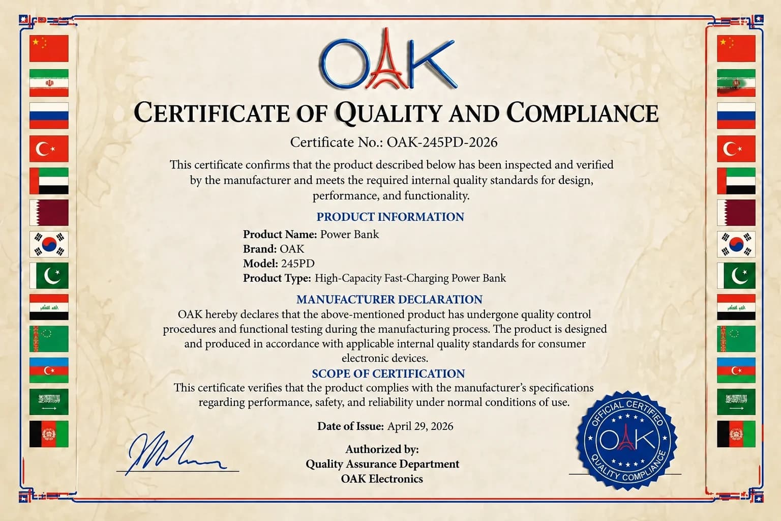 پاوربانک OAK مدل 245PD ظرفیت 20000 میلی‌آمپر با شارژ سریع 45 وات و یک‌سال گارانتی معتبر بلوط + اصل — تصویر ۴