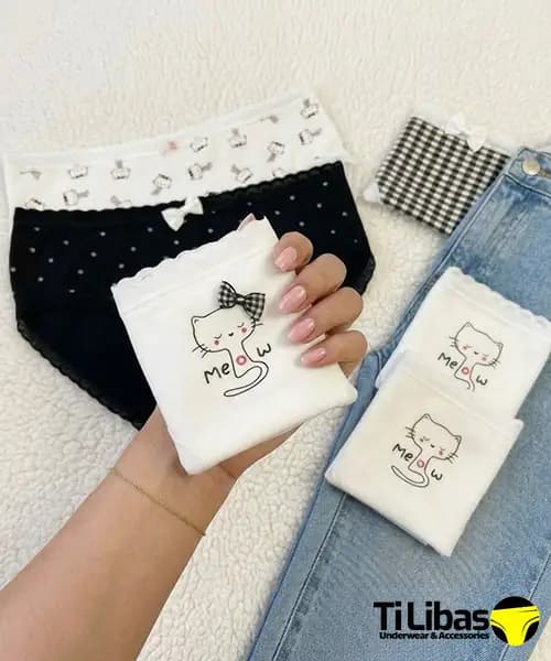 شورت عروسکی نخی زنانه گربه و پاپیون