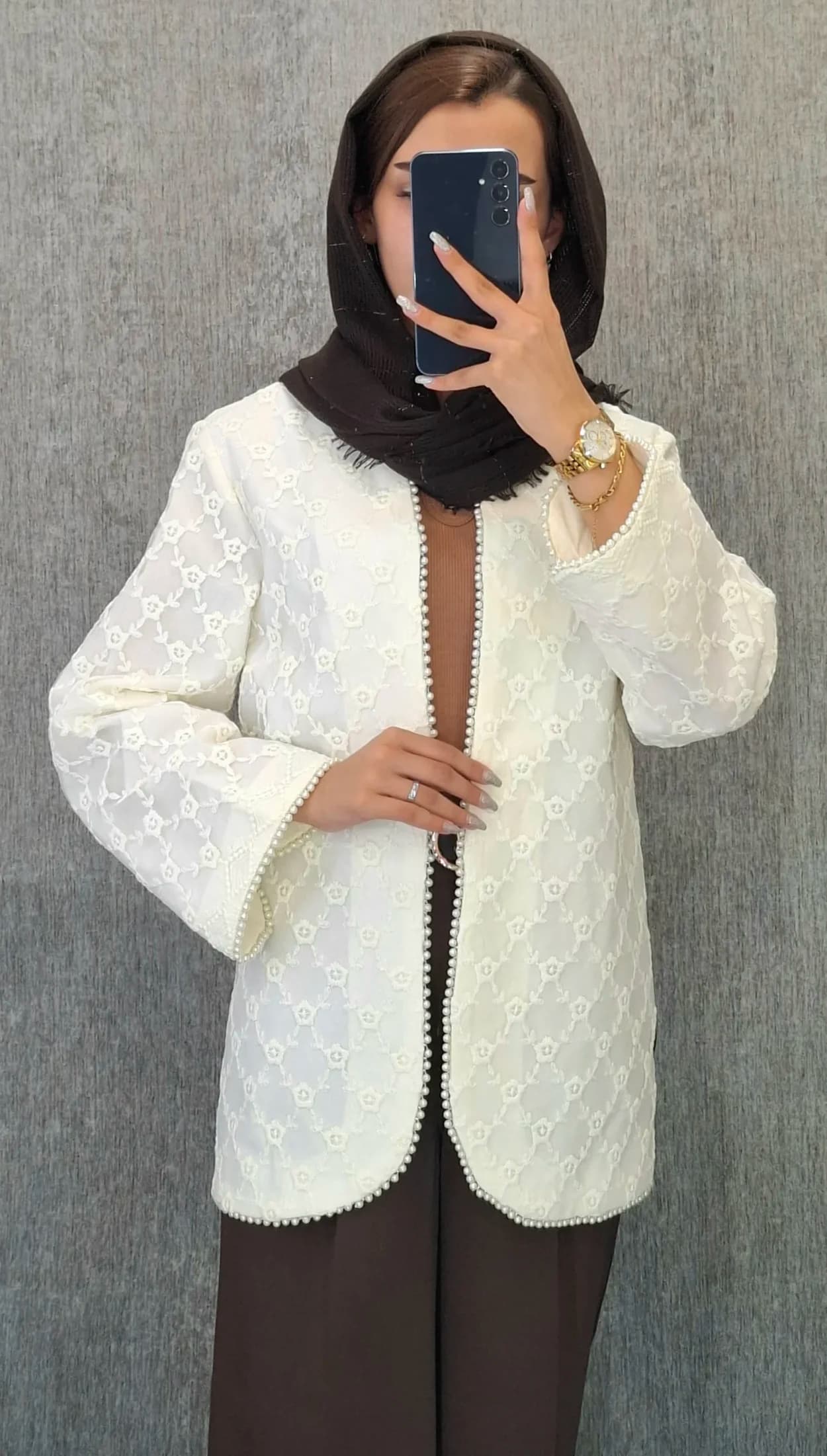 مانتو کت سفید مرواریدی(زنانه) — تصویر ۳