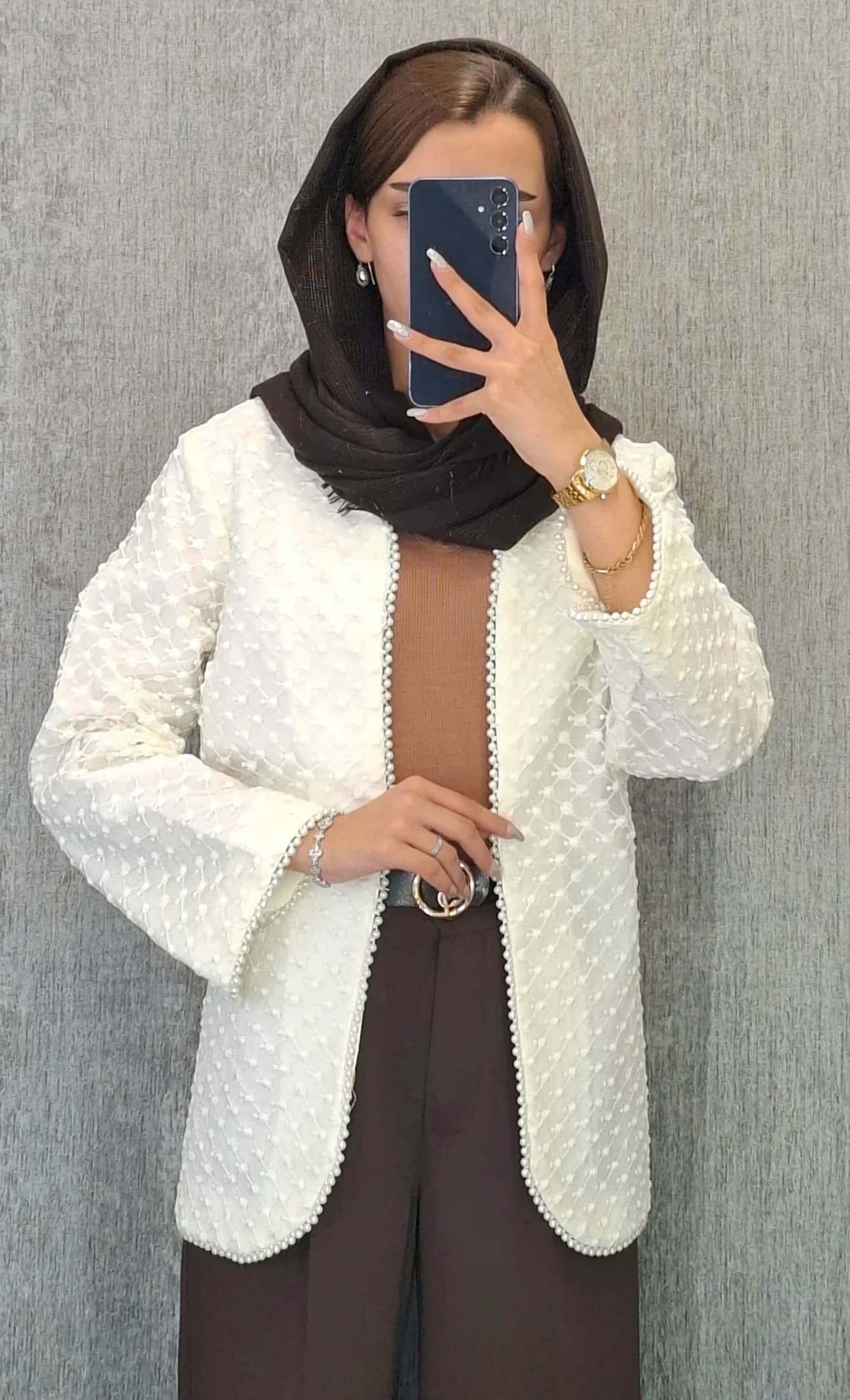مانتو کت سفید مرواریدی(زنانه)