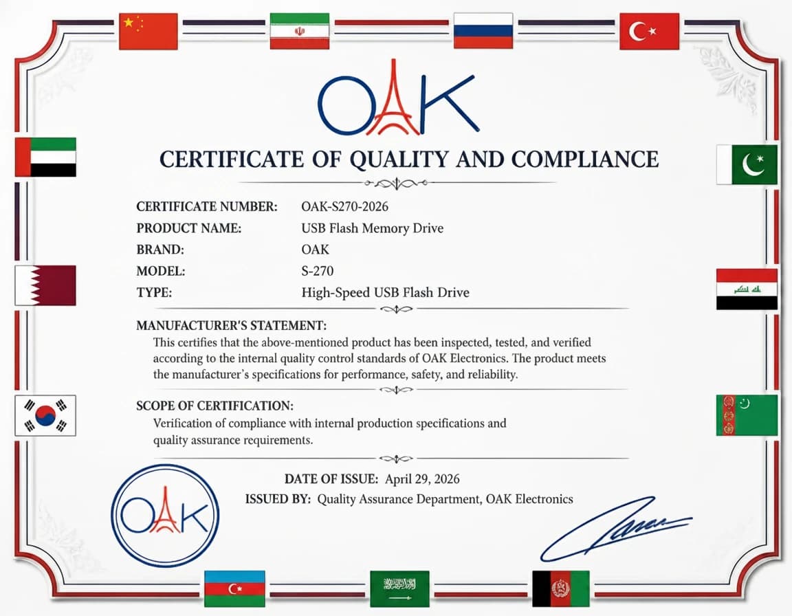فلش مموری OAK S‑270 ظرفیت 64 گیگابایت USB 2.0 | سرعت فوق‌العاده، 60 ماه گارانتی، اقساطی + ارسال سریع — تصویر ۴