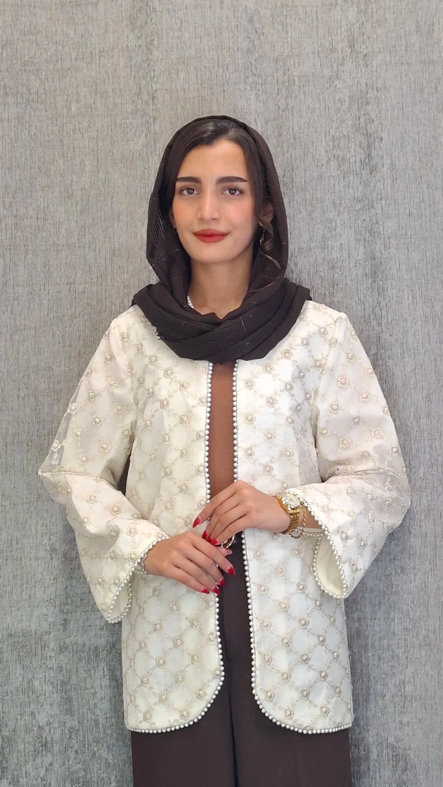مانتو دانتل زربافت مرواریدی(زنانه)