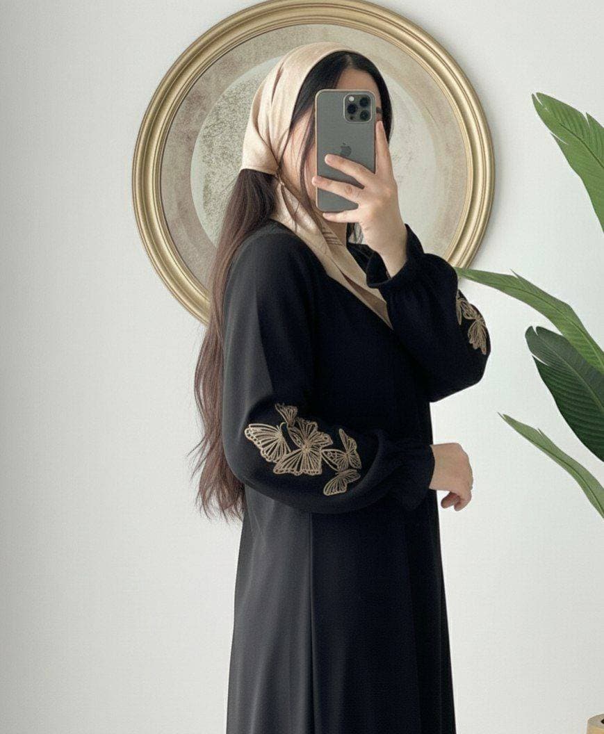 عبا پروانه جنس الیزه جک بلک گلدوزی