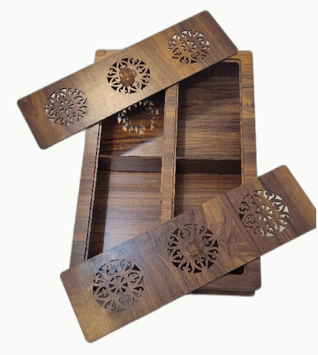 جعبه تی بگ چوبی مستطیل ۴خانه — تصویر ۳