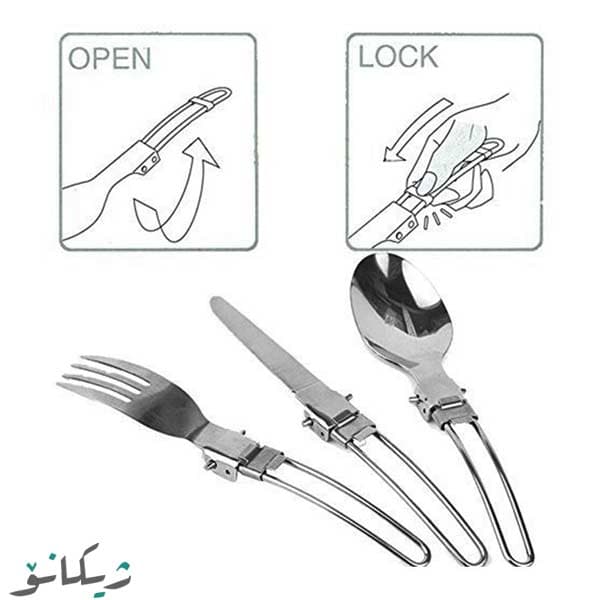 ست قاشق چنگال و چاقوی تاشو کوهنوردی استیل — تصویر ۵