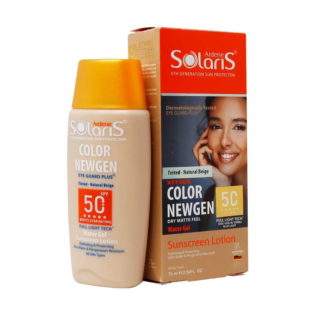 لوسیون آبی ضد آفتاب فاقد چربی spf50 کالر نیوژن سولاریس آردن 75 میلی لیتر (بژ طبیعی)