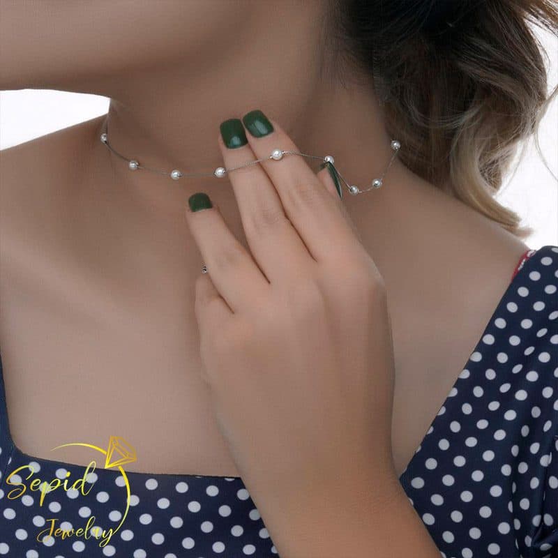 گردنبند نقره زنانه مروارید تک رج