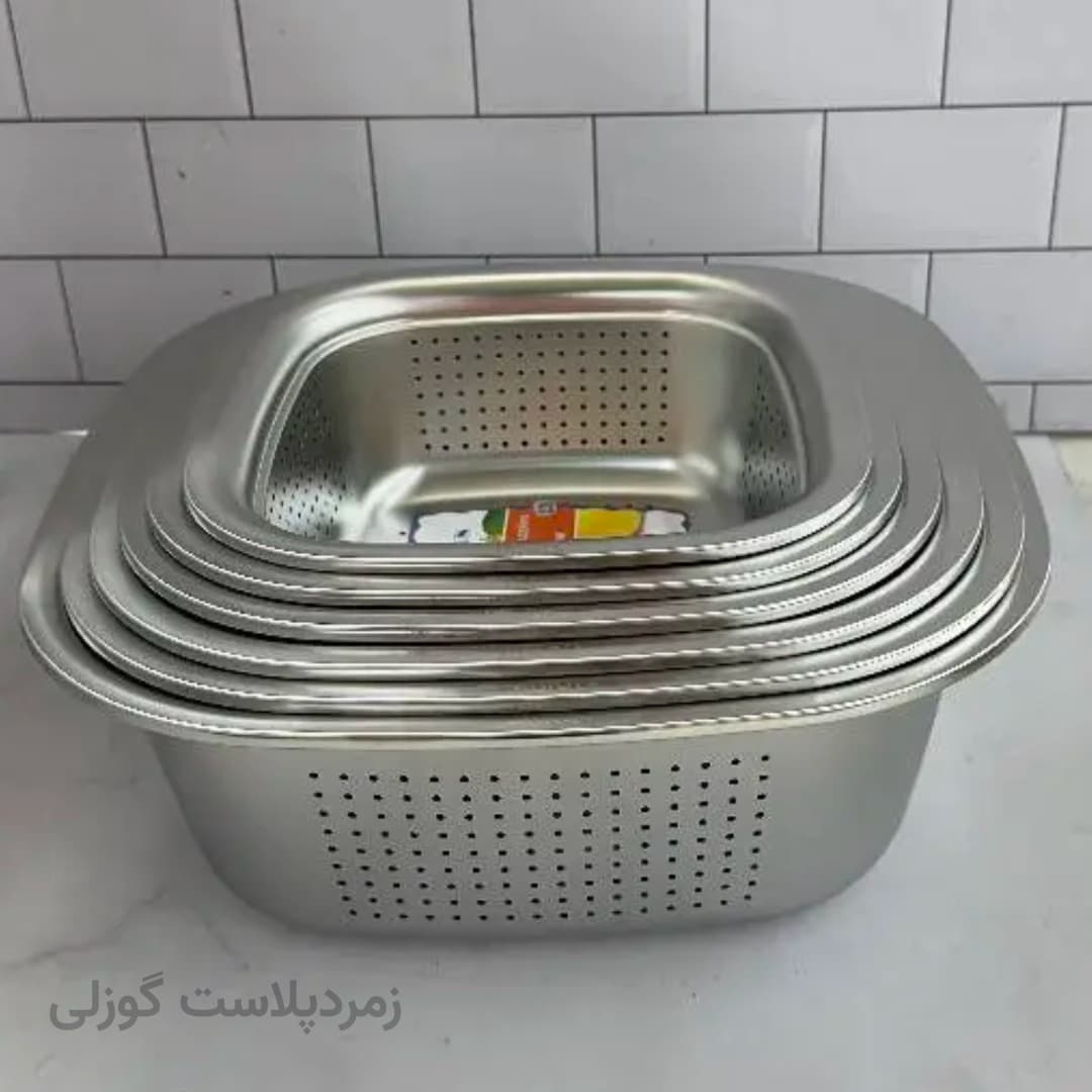 سرویس 6 پارچه آبکش استیل مربع — تصویر ۳