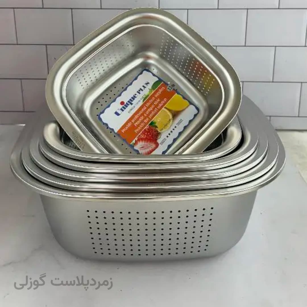 سرویس 6 پارچه آبکش استیل مربع