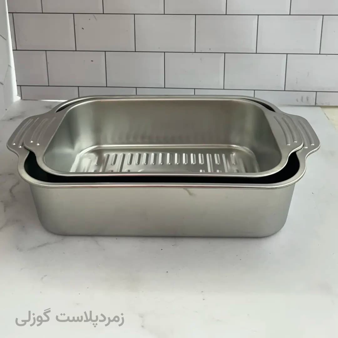 تابه مستطیل دسته دار استیل — تصویر ۲