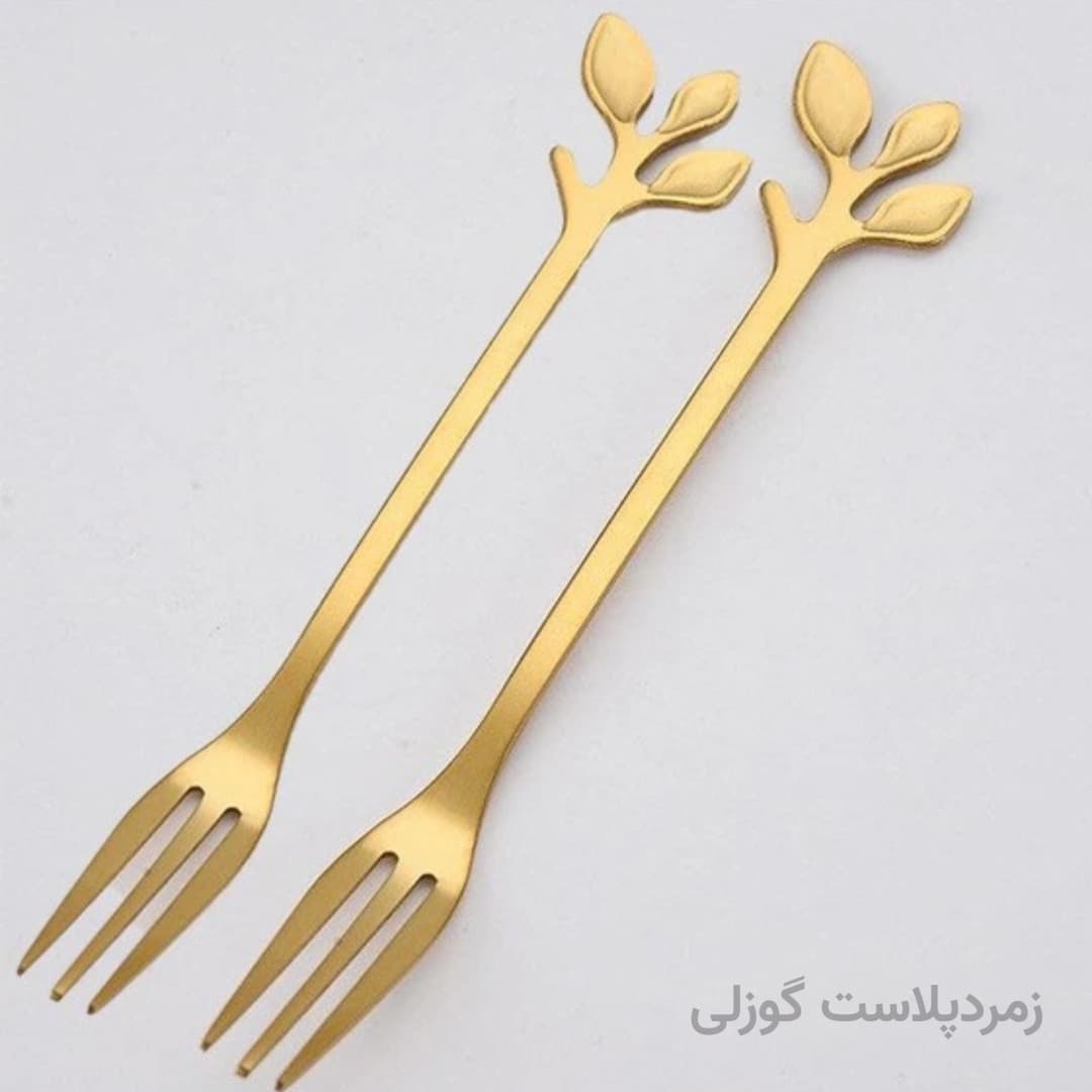 چنگال دسر خوری ۶ عددی طرح برگ استیل