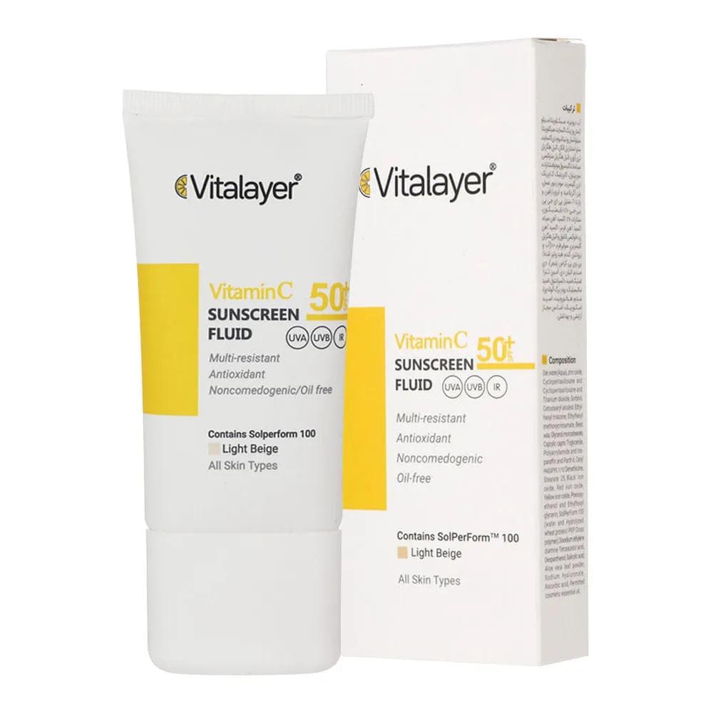 فلوئید ضد آفتاب رنگی (بژ روشن) ویتالیر مدل Vitamin C حجم 50 میلی لیتر