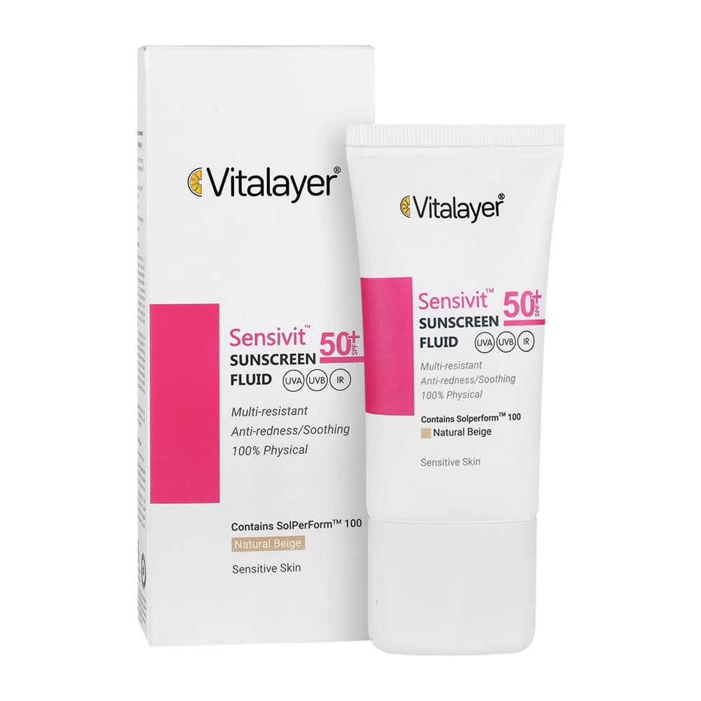 فلوئید ضد آفتاب SPF50 سنسی ویت بژ طبیعی ویتالیر 50 میلی لیتری