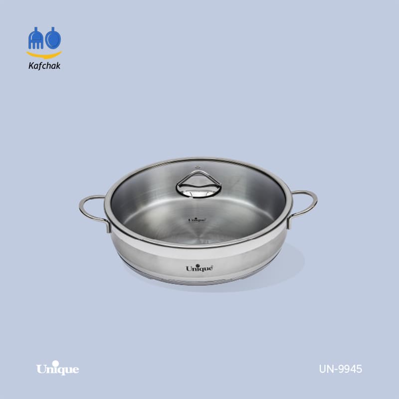 ماهیتابه دو دسته یونیک – مدل 9945 – سایز 28 (استیل) — تصویر ۳